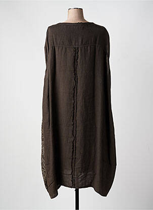 Robe mi-longue imprimé fleurs manches courtes marron ELEMENTE CLEMENTE femme