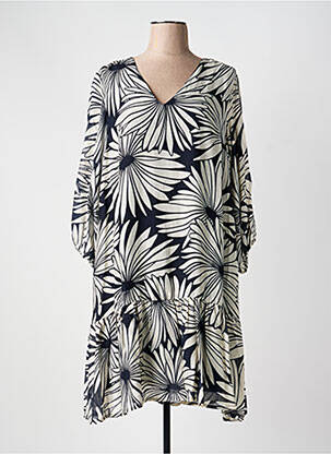 Robe mi-longue imprimé fleurs manches 3/4 bleu MARIA BELLENTANI femme
