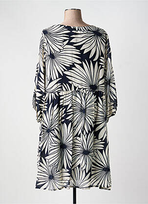 Robe mi-longue imprimé fleurs manches 3/4 bleu MARIA BELLENTANI femme