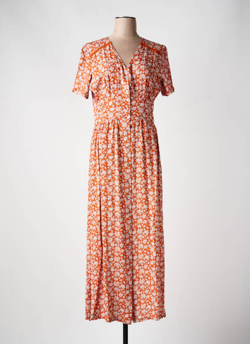 Robe longue imprimé fleurs manches courtes orange CONCEPT K femme