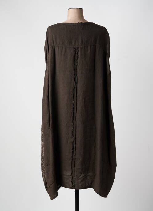 Robe mi-longue imprimé fleurs manches courtes marron ELEMENTE CLEMENTE femme