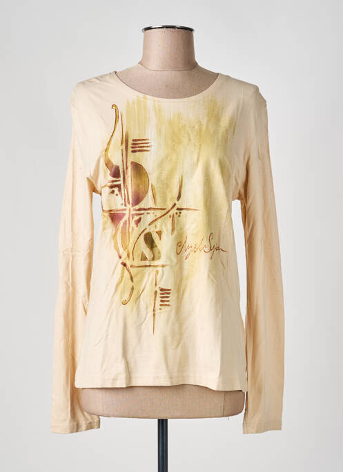 T-shirt sérigraphie manches longues beige PRUNELLE femme