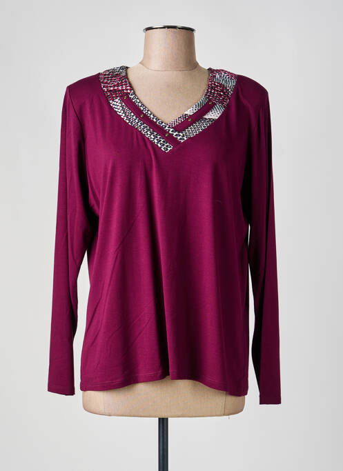 Top tissage jersey manches longues rouge UNICA PLUS femme