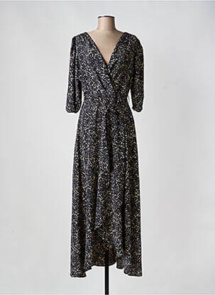 Robe longue tissage crêpe manches 3/4 noir MORGAN femme