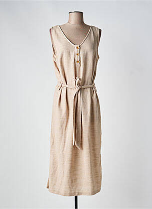 Robe longue tissage crêpe sans manche beige ICHI femme