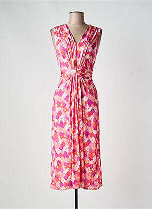 Robe mi-longue imprimé fleurs sans manche rose JULIE GUERLANDE femme