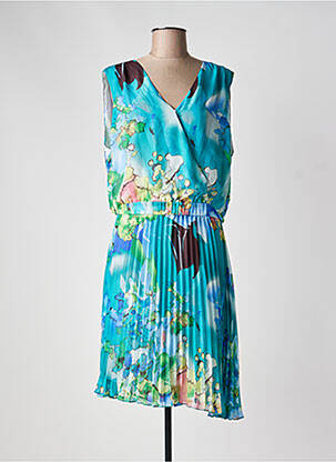 Robe mi-longue imprimé fleurs sans manche bleu CHRISTINE LAURE femme