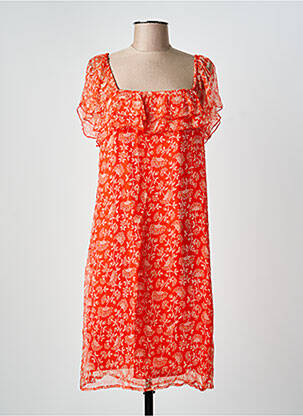 Robe mi-longue imprimé fleurs manches courtes orange AGATHE & LOUISE femme