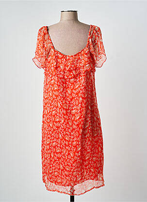 Robe mi-longue imprimé fleurs manches courtes orange AGATHE & LOUISE femme