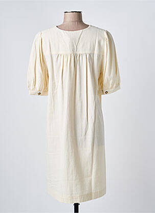 Robe mi-longue tissage crêpe manches courtes beige ICHI femme