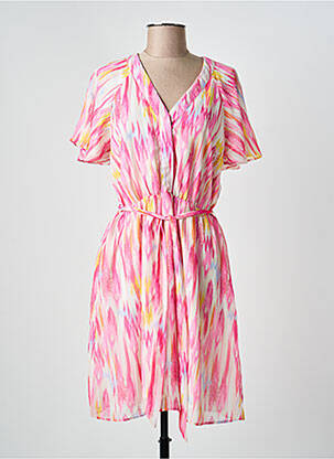 Robe mi-longue imprimé fantaisie manches courtes rose J&JOY femme