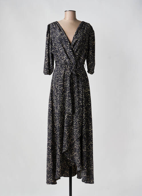 Robe longue tissage crêpe manches 3/4 noir MORGAN femme