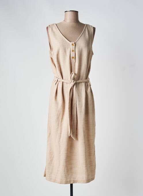 Robe longue tissage crêpe sans manche beige ICHI femme