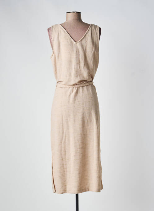 Robe longue tissage crêpe sans manche beige ICHI femme