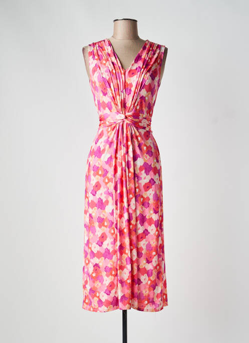 Robe mi-longue imprimé fleurs sans manche rose JULIE GUERLANDE femme