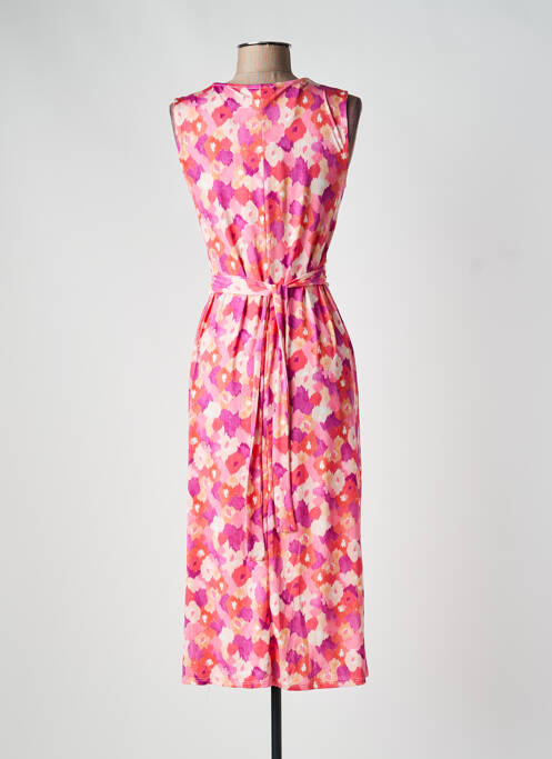 Robe mi-longue imprimé fleurs sans manche rose JULIE GUERLANDE femme