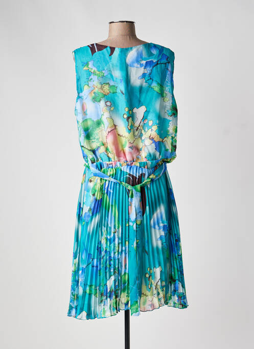 Robe mi-longue imprimé fleurs sans manche bleu CHRISTINE LAURE femme