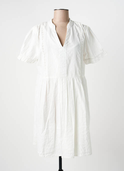 Robe courte coupe évasée manches courtes blanc ICHI femme