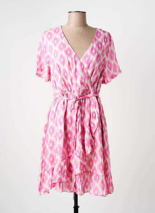 Robe courte manches courtes manches courtes rose J&JOY femme