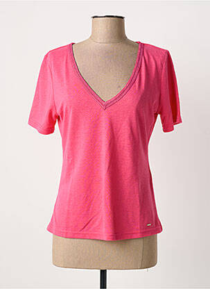 T-shirt col v manches courtes rose MORGAN femme