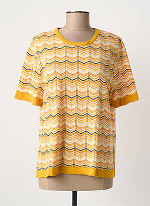 Pull coupe cintrée manches courtes jaune THEL ELEGANCE femme