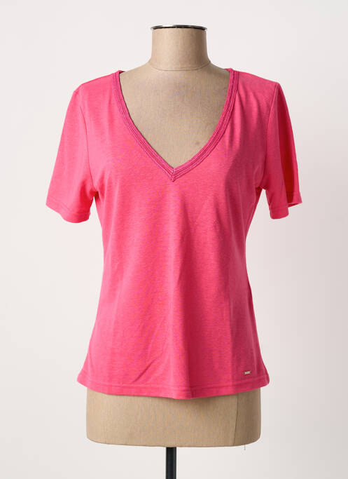 T-shirt col v manches courtes rose MORGAN femme