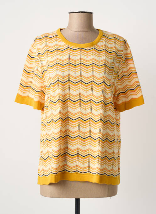 Pull coupe cintrée manches courtes jaune THEL ELEGANCE femme