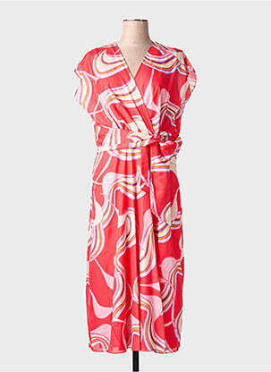 Robe longue imprimé fantaisie manches courtes rouge CHRISTINE LAURE femme