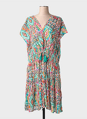 Robe mi-longue imprimé fantaisie manches courtes vert CHRISTINE LAURE femme
