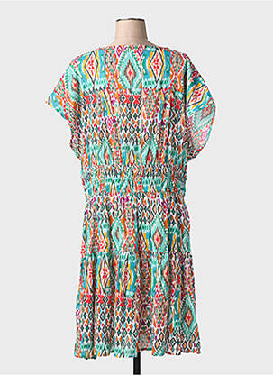 Robe mi-longue imprimé fantaisie manches courtes vert CHRISTINE LAURE femme