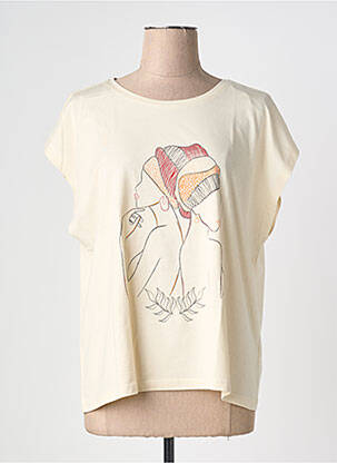T-shirt sérigraphie floquée manches courtes beige JULIE GUERLANDE femme
