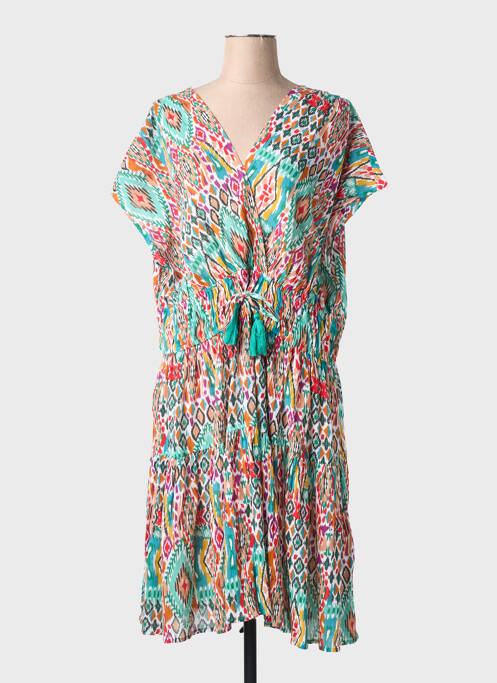 Robe mi-longue imprimé fantaisie manches courtes vert CHRISTINE LAURE femme