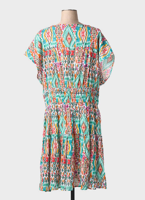 Robe mi-longue imprimé fantaisie manches courtes vert CHRISTINE LAURE femme
