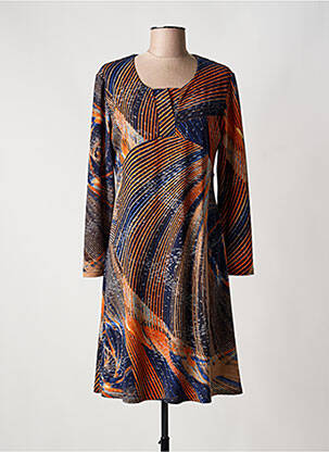 Robe mi-longue imprimé fantaisie manches longues orange GEVANA femme