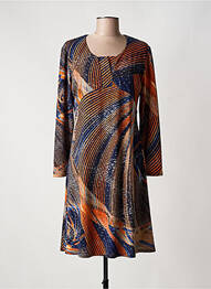 Robe mi-longue imprimé fantaisie manches longues orange GEVANA femme