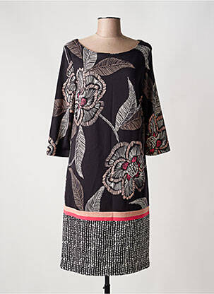Robe mi-longue imprimé fleurs manches 3/4 noir COMMA, femme