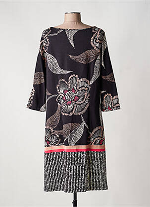 Robe mi-longue imprimé fleurs manches 3/4 noir COMMA, femme