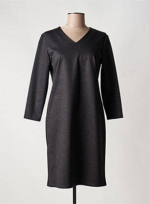 Robe mi-longue imprimé fantaisie manches longues noir GEVANA femme