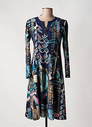 Robe mi-longue imprimé fantaisie manches longues bleu GEVANA femme