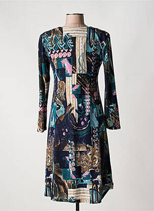 Robe mi-longue imprimé fantaisie manches longues bleu GEVANA femme
