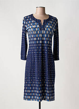 Robe mi-longue imprimé fantaisie manches longues bleu GEVANA femme