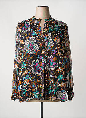 Chemisier imprimé fleurs manches longues noir ELORA femme