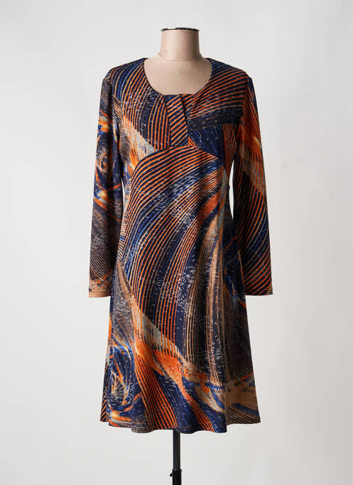 Robe mi-longue imprimé fantaisie manches longues orange GEVANA femme