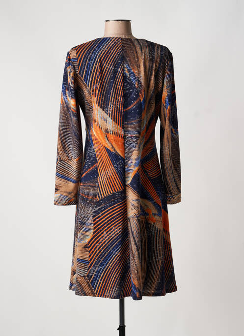 Robe mi-longue imprimé fantaisie manches longues orange GEVANA femme