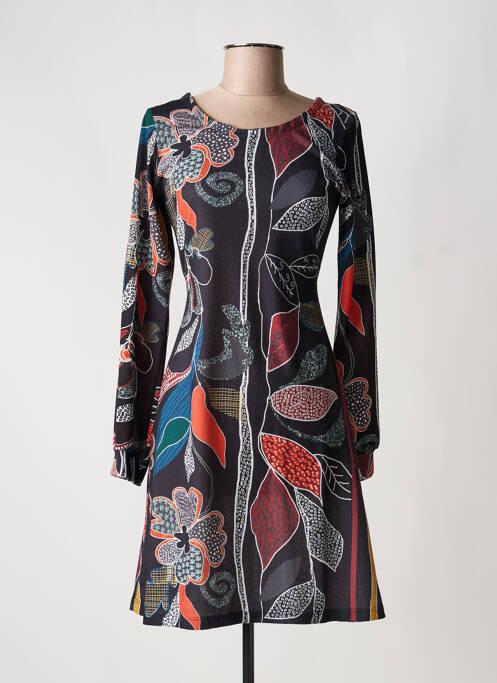 Robe mi-longue imprimé fleurs manches longues noir LOLESFILLES femme