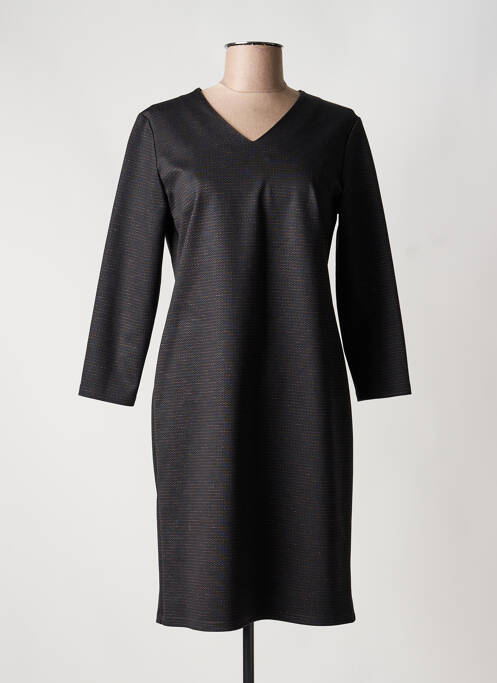 Robe mi-longue imprimé fantaisie manches longues noir GEVANA femme