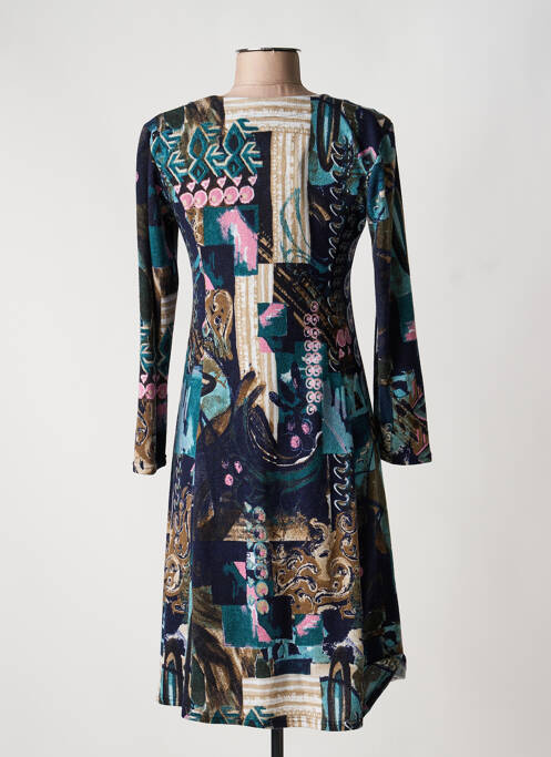 Robe mi-longue imprimé fantaisie manches longues bleu GEVANA femme
