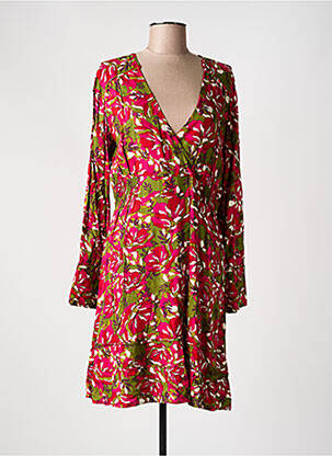 Robe mi-longue imprimé fantaisie manches longues rose ANGE femme