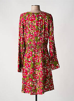 Robe mi-longue imprimé fantaisie manches longues rose ANGE femme