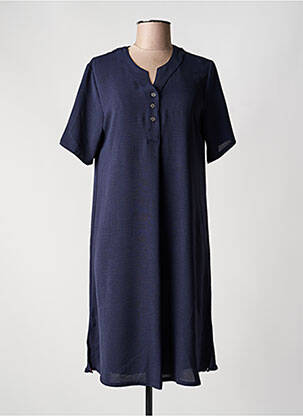 Robe mi-longue tissage crêpe manches courtes bleu NIKI MODE femme